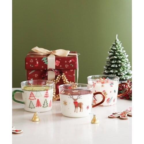 4810ml Creative high boron silicon Christmas glass mark cup large capacity office drinking glass gift box Handgrip Coffee Mugs