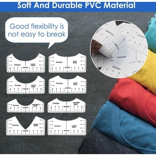 8PC Acrylic T-Shirt Neck Size Ruler T-Shirt Guiding Design Drawing Template Craft Tool T-Shirt Alignment Rule Sewing Accessories