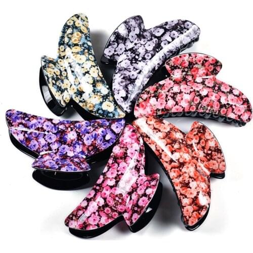 9cm Hair Clip Flower Floral Printing Hair Claws Acrylic Hair Clips For Girl Hairpins Accessories Women Headwear Haircrab 21013