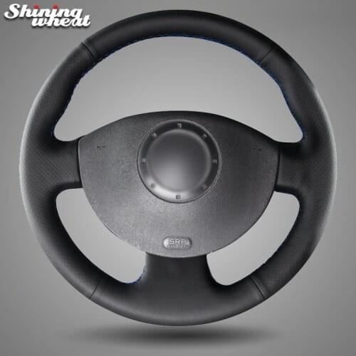 Shining wheat Black Leather Car Steering Wheel Cover for Renault Megane 2 2003-2008 Kangoo 2008-2012 Scenic 2 2003-2009