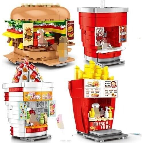 SEMBO Blocks New Street Mini Shop Coffee Building Bricks for Children Toy Hamburger Store Kids Toys Brinquedos Girls Boy Gifts