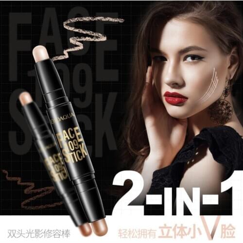 Double Head 3D Bronzer Highlighter Stick Face Makeup Concealer Pen Foundation Stick Cream Texture Contour Pencil T0439