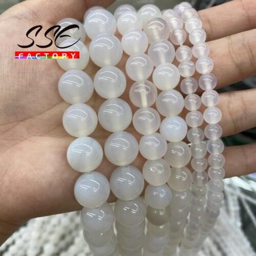 A+ Natural White Agates Onyx Beads Round Loose Beads 4 6 8 10 12 mm For Making Jewelry Diy Charms Bracelets Necklace 15" Strand