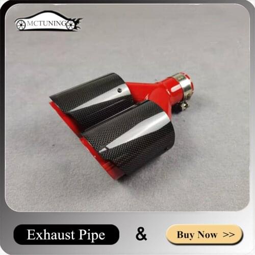 One Piece Red Stainless Steel+Glossy Black Carbon Fiber Exhaust Pipe Car Universal Exhaust System For Akrapovic Muffler Tip
