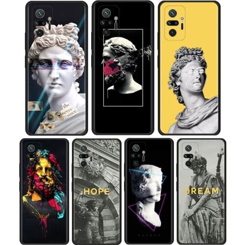 Retro Vintage Art Statue Cover For Xiaomi Redmi Note 10 Pro 8T 9T 7 8 9 Pro 9S 10 5G 9A 8 Pro Cell Phone Case Black Soft Shell