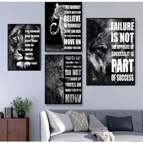 Life Quotation Black And White Lion City Cat Canvas Printing Art Picture Nordic Poster Living Room Corridor Wall Decoration