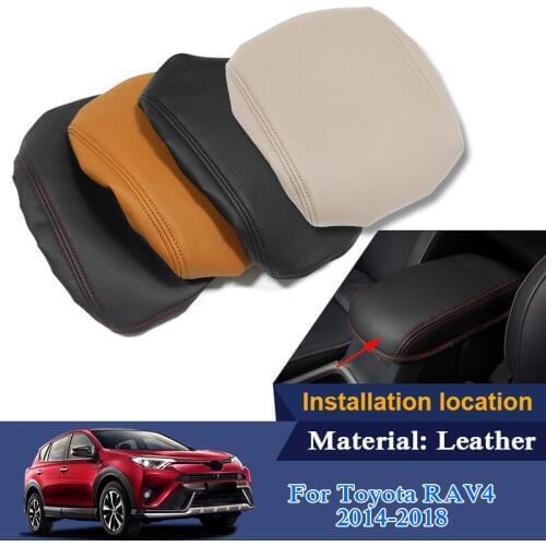 Leather Car Armrest Pad Covers Center Console Auto Seat Armrests Box Pads For Toyota RAV4 2014-2018 Internal Accessories