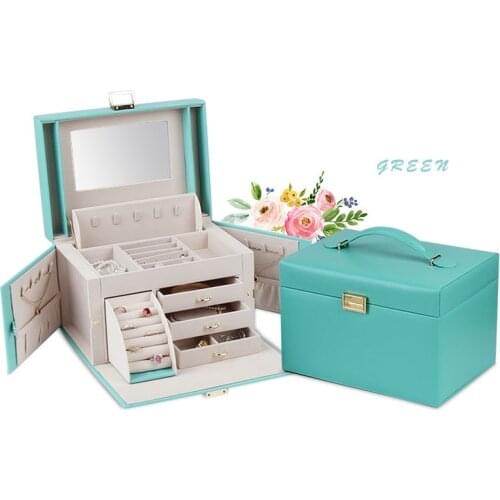 European Style Leather Jewelry Organizer Case Ring Pendant Earrings Bangle Ornaments Jewellery Storage Box with Lock