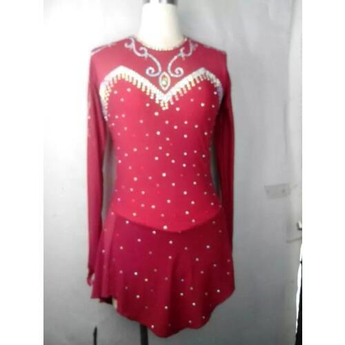 Red women ice competition dress to figure skating custom girls ice clothing