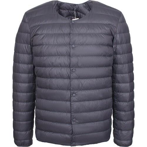 Mens Down Jacket Ultra Light Men Warm Liner Windproof 90% White Duck Down Jacket Portable Round Neck Lightweight Button Coat