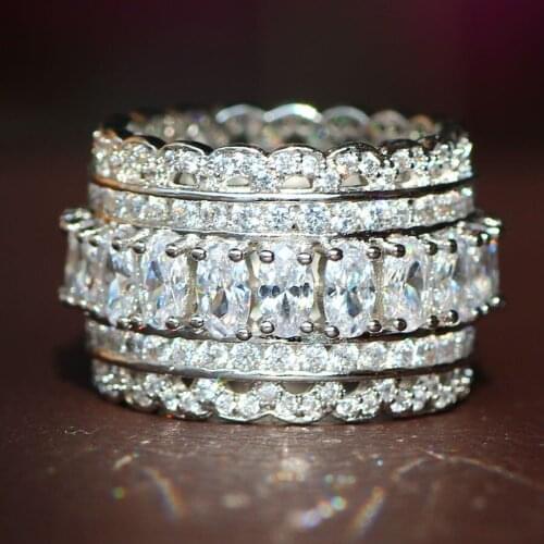 YaYI Fine Jewelry Fashion Princess Claw Set Cut White Cubic Zirconia Silver Color Engagement Wedding Party Lovers Gift Rings