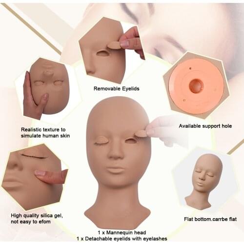 New Lashes Mannequin Head For Eyelashes Extension Kit Silicone Practice Head With Removable Eyelids Eyebrow Makeup Tools