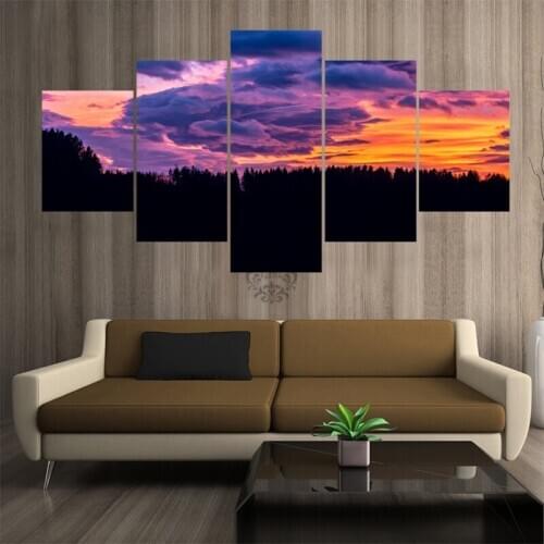 Wall Art Canvas Painting 5 Piece Decorative Poster New Fashion Office Home Mural Forest Dusk Minimalist Landscape Painting