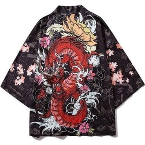 2020 New Men Streetwear Japanese Retro Style Thin Cardigan Jackets Fashion Chinese Dragon Printed Hip Hop Casual Kimono Coats