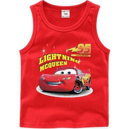 Disney childrens new vest red car pattern cartoon childrens round neck cotton home comfortable childrens pajamas T-shirt