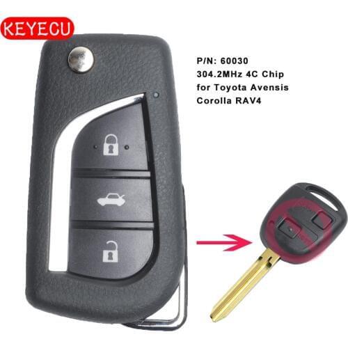 Keyecu Upgraded Flip Remote Key FOB 304.2MHz 4C Chip for Toyota Avensis Corolla RAV4 P/N: 60030