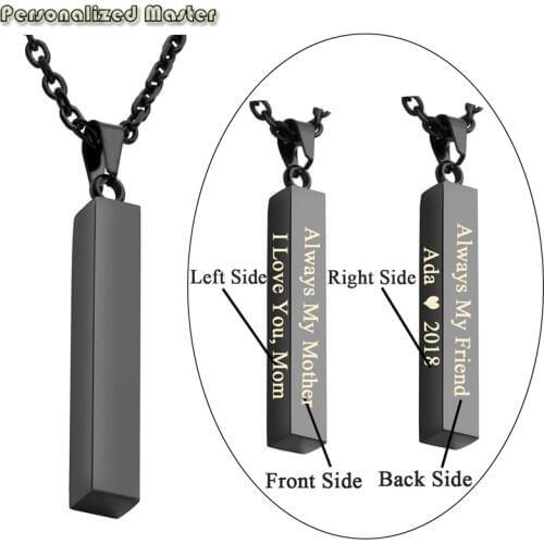 Personalized Master Custom Message Names Pendant Stainless Steel vertical bar Engraved Text Pendant Necklace Friends Lovers Gift