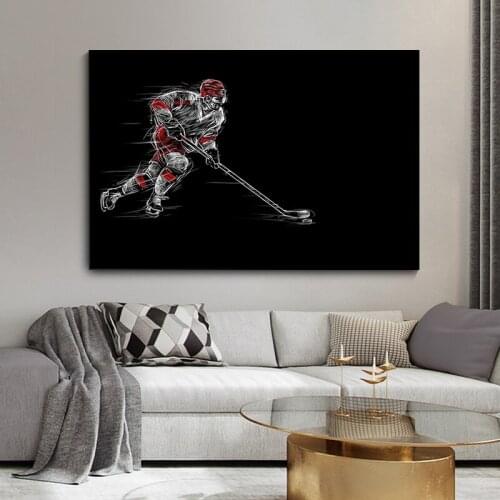 Ice Hockey Poster Abstract Black White Canvas Painting Wall Art Sports Posters and Prints Picture for Living Room Decor Cuadros