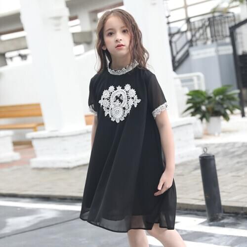 Princess Girls Dress Teenage Girl Black Chiffon Dress Flare Sleeve Sequined Kids Party Clothes Size 8 10 12 14 15 years