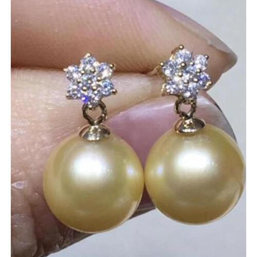 Stunning 9-10mm tahitian round black green pearl earring 18k