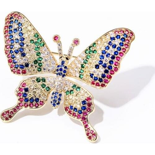 Luxury Colorful Cubic Zirconia Butterfly Brooches for Women Fashion Shiny Rhinestone Wedding Pins Jewelry Insect Corsage Broche