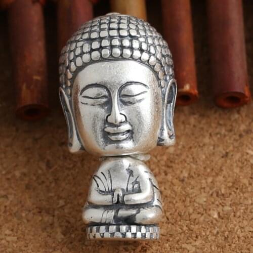 Handmade 990 Silver Vairocana Buddha Malas Guru Bead Pure Silver Tibetan Malas Guru Buddhist Prayer Beads Guru Bead