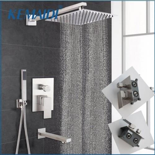 KEMAIDI Bathroom Shower Faucet Set Nickel Brushed Rainfall Wall Mounted Solid Brass Bathtub Mixer Kits Shower Head Tap
