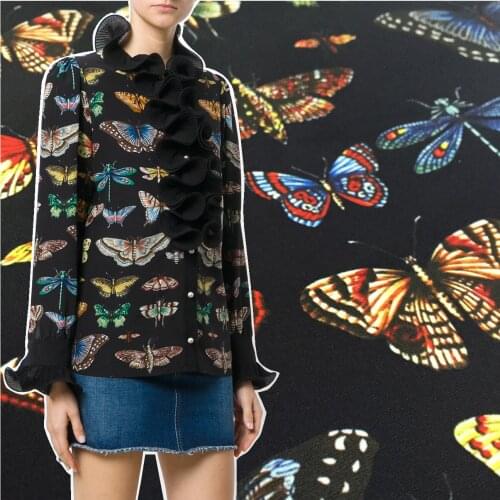 Butterfly Printed 100% Polyester Fabric Italian G Brand Fashion Clothing Shirt Casual Wear Cloth Fabrics for Dress Sewing Meter