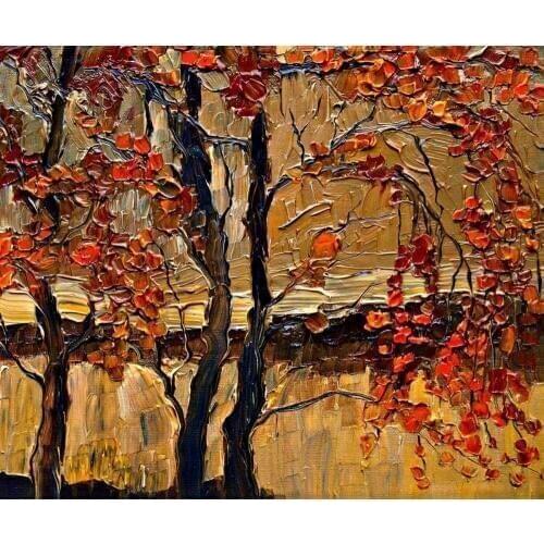 Thick Textured Oil on Canvas Modern Abstract Tree Oil Painting Home Decor Art Autumn Tree Hand Painted Art Picture
