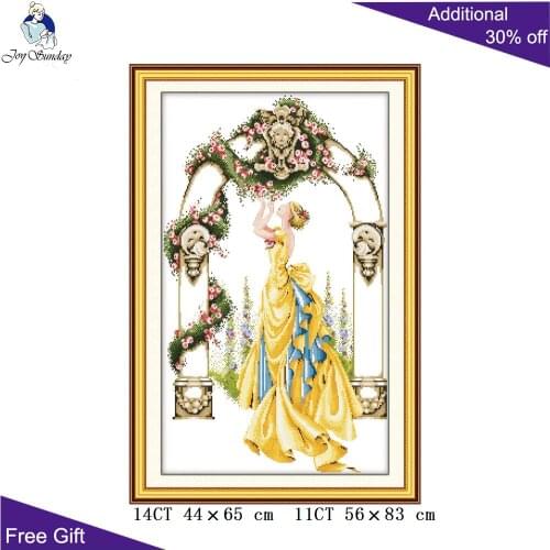 Joy Sunday Beauty Home Decoration R051 14CT 11CT Counted and Stamped Rose in Gate and Courtyard Handcraft Cross Stitch kits