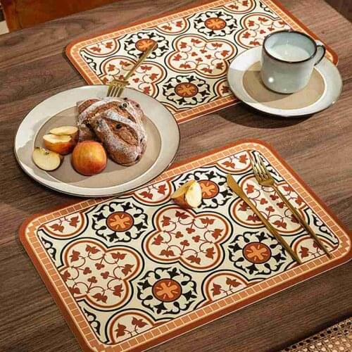Vintage Leather Placemats 40X30CM Mesh Pad Floral Romantic Western Household Tableware Mats Table Decorations