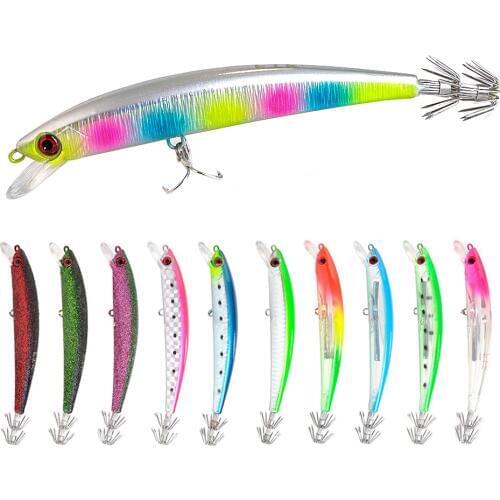 FTK Squid Hook Minnow Wobblers Fishing Lure 120mm/23g Jigging Octopus Cuttlefish Wood Shrimp Sea Bass Hard Artificial Baits