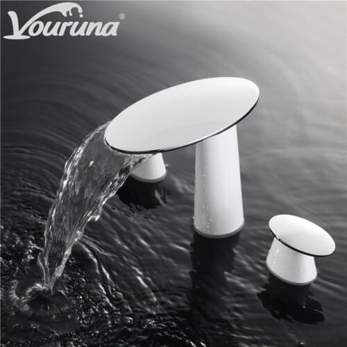 VOURUNA Luxurious White Mashroom Shape 8 Inch Widespread Bathroom Sink Tap Lavatory Basin Faucet Chrome New Patent Design