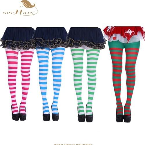 SISHION women Festival party costumes props striped Halloween Christmas rainbow COS pantyhose stockings SP0388