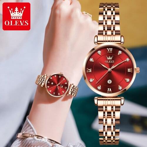 OLEVS ladies luxury rhinestone watch rose gold stainless steel dress quartz watch female clock Relogio Feminino Drop Ship 5866