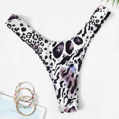 Women Swimsuit Thong Sexy Bikini Leopard Padded Swimwear Bathing Suit Bottom Beachwear Swimming Shorts Two-piece Separates Pants