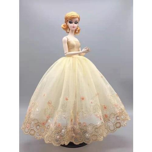 1/6 BJD Elegant Yellow Floral Lace Wedding Dresses for Barbie Doll Clothes Outfits Princess Gown 11.5" Dolls Accessories Kid Toy