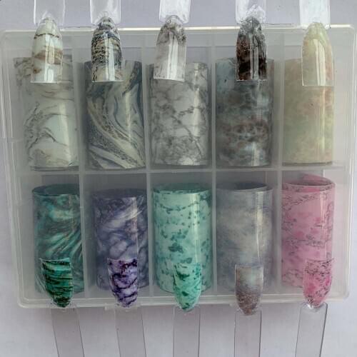 10 Rolls/box Nail Transfer Foil Flower/marble/snake Prin/mermaid Christmas Halloween DIY Designer Nails Foil Stickers JH27DI93