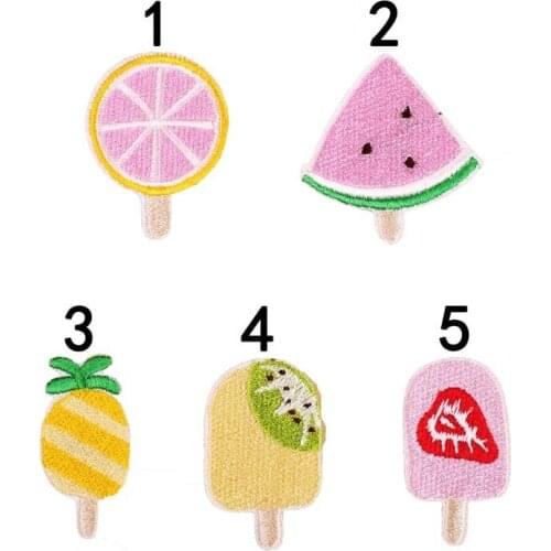 100pcs/lot Embroidery Patches Shirt Clothing Decoration Ice Cream Orange Watermelon Cool Fruit Diy Iron Heat Transfer Applique