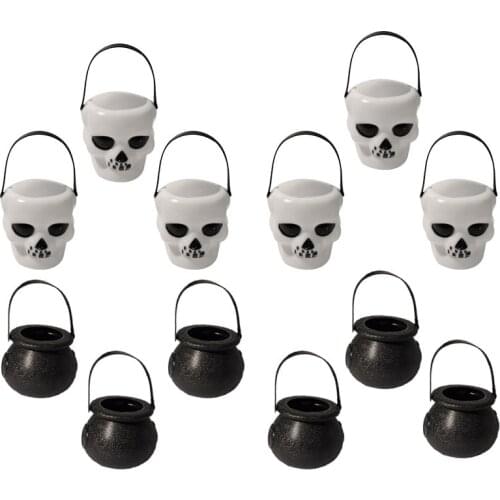 2021 6Pcs Halloween Candy Pot Witch Black Jar Halloween Ornament Terror Skull Candy Buckets Party Decoration