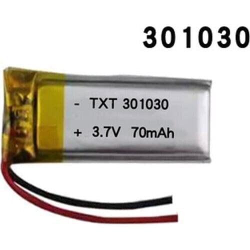 301030 3.7V 70mah lithium polymer rechargeable battery for MP3 MP4 toy bluetooth headset recording pen smart band Selfie stick