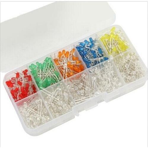 500pcs 3mm round top LED Light colorful Mixed Colors Assorted box DIY Set