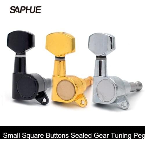 6pcs Small Square Buttons Sealed Gear String Tuning Pegs Tuners Machine Heads for Guitar with Chrome/Black/Gold