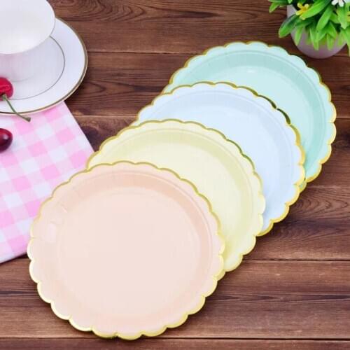 8pcs 7inch Paper Plates Birthday Wedding Party Supplies Decoration Cake Dish Disposable Home Collection
