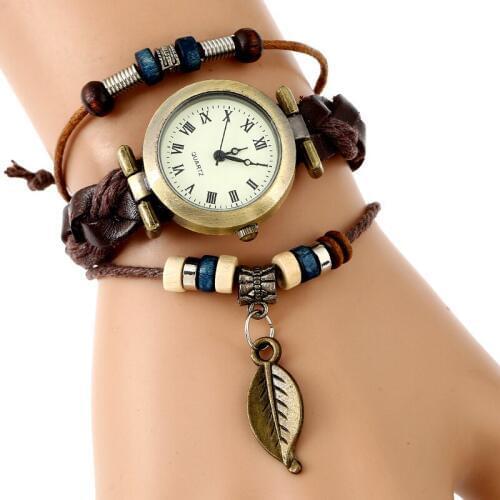 Top New Leather Strap Quartz Watches Leaf Vintage Fashion Leather Bracelet Women Dress Reloj Mujer Relogio Feminino