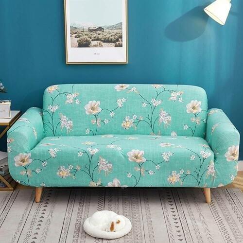 White Flowers Green Nordic Print Sofa Cover Slipcover Stretch Elastic Spandex/Polyester Chair Loveseat L Shape Sofa Protector
