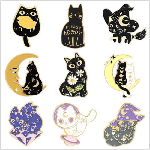 Magic Cats Enamel Pins Cute Lapel Badges For Clothes Cool Stuff Jewelry Collar Brooches Gifts Accessories For Kids Friends Bags