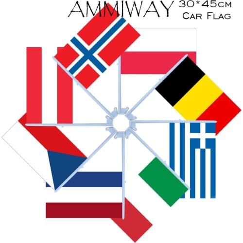 AMMIWAY 30x45cm Car Flags Poland Belgium Greece Italy Netherland Czech Republic Austria Country National Car Flags and Banners