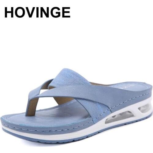 HOVINGE Women Air Cushion Sole Slippers Summer Flip Flops Casual Beach Slipper Muffin Platform Ladies Sandals Peep Toe Female