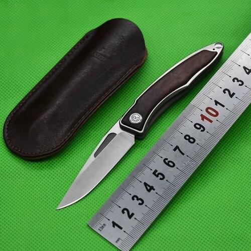 CR M390 Blade Pocket Folding Knives Titanium Wood Handle Sharp Rescue Outdoor Hiking Portable EDC Camp Tool With Leather Case